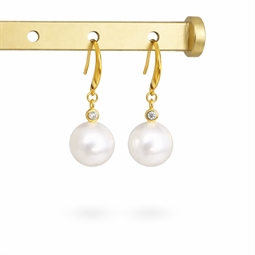 Forgyldte øreringe med anborte perle og sten